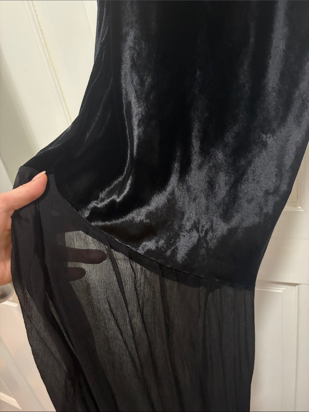 STAUD Black Beaton Mixed Media Dress w Sheer Hem - Picture 4 of 4